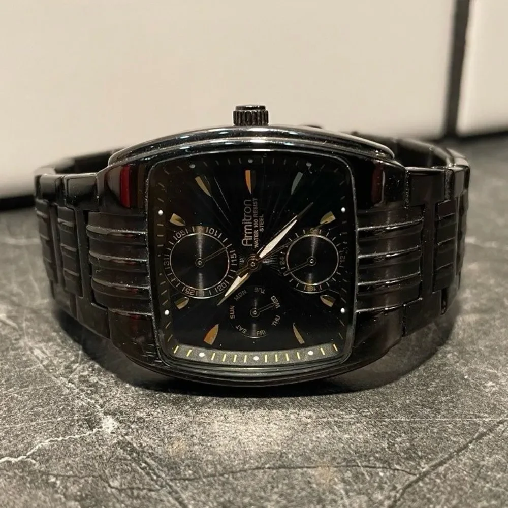 Mens Black Steel Armitron Watch with Original Box - New Battery